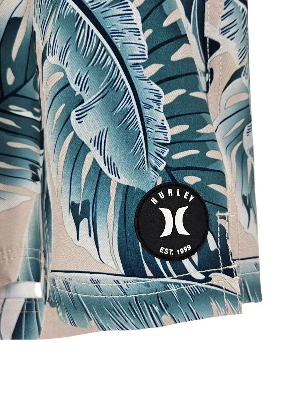 Hurley Swim Trunks Beige Tropical Leaf Drawstring Lined Board Shorts Mens 2XL